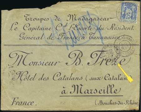 Stamp of Colonies françaises » Madagascar (Poste française) 1893 15c Sage de France en tarif militaire pour Ma