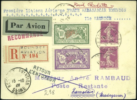Stamp of Colonies françaises » Madagascar (Poste française) 1929-54, neuf lettres par avion dont 1929 Raid Gou
