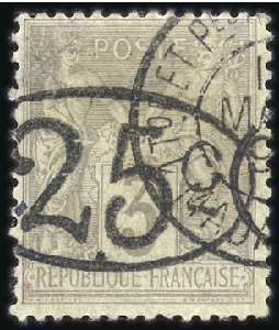 Stamp of Colonies françaises » Madagascar (Poste française) 1896 Ellipse 25c sur 3c gris obl., TB, très rare, 