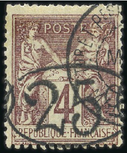 Stamp of Colonies françaises » Madagascar (Poste française) 1896 Ellipse 25c sur 4c lilas-brun sur gris, obl.,