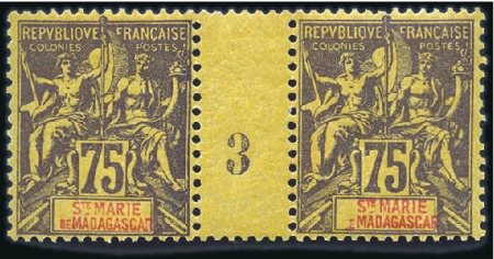 Stamp of Colonies françaises » St. Marie de Madagascar Sept paires avec millésimes "3": 20c, 25c, 30c, 40