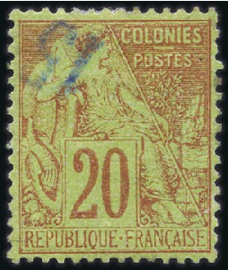 Stamp of Colonies françaises » Diégo-Suarez 1890 SURCHARGE RENVERSÉE 15 sur 20c brique sur ver