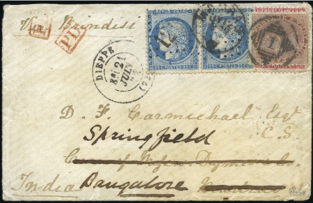 Stamp of India 1872 Small neat envelope from Dieppe, France, to M