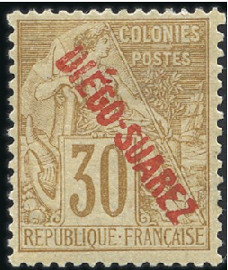 Stamp of Colonies françaises » Diégo-Suarez 1892 Alphée Dubois 30c brun surch. DIEGO-SUAREZ, n