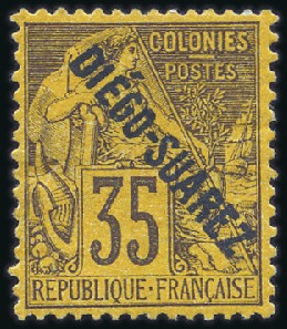 Stamp of Colonies françaises » Diégo-Suarez 1892 Alphée Dubois 35c violet-noir sur jaune surch