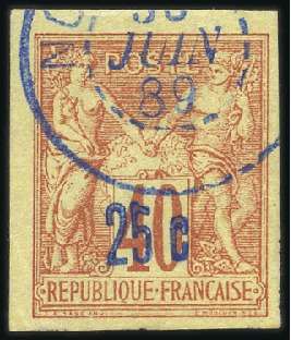 Stamp of Colonies françaises » Nossi-Bé 1889 Petit 25c sur Sage 40c orange, obl., TB, rare