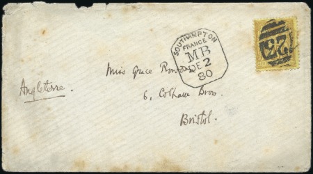Stamp of France 1880 Env. pour Bristol avec Sage 25c bistre sur ja