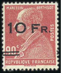Stamp of France 1928 Ile de France 10F sur 90c SURCHARGE ESPACEE, 