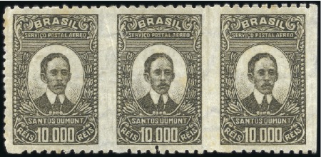Stamp of Brazil 1929 Aviator Santos Dumont 10000 Reis olive green,