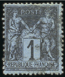 Stamp of France 1877-80 1c BLEU DE PRUSSE, obl., TB, signé Calves