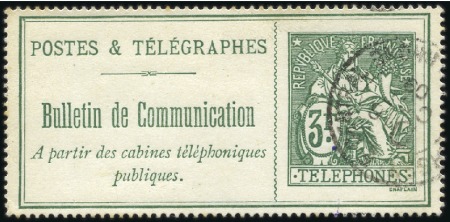 Stamp of France Téléphone 1900-06 3F vert obl., TB, signé JF.Brun