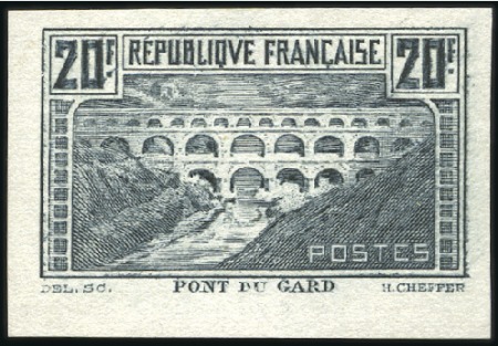 Stamp of France 1929 Pont du Gard, 7 essais de couleur, TB