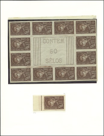 Stamp of Brazil 1941 Map 1'200r brown, top half of sheet of 12 nh