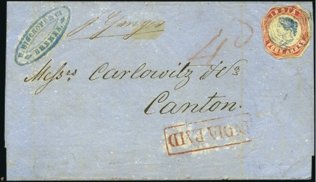 Stamp of Malaysia » Straits Settlements 1856 India Used in Singapore: Folded cover to Cant