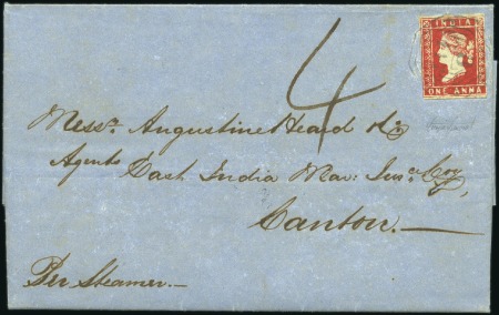 Stamp of Malaysia » Straits Settlements 1856 India Used in Penang: Folded cover to Canton,