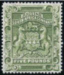 Stamp of Rhodesia 1892-93 £1, £2, £5 & £10 unused, with £5 and £10 s