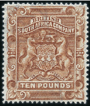 Stamp of Rhodesia 1892-93 £1, £2, £5 & £10 unused, with £5 and £10 s
