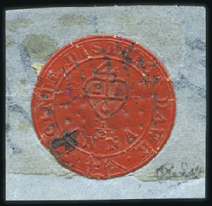 Stamp of India 1852 "Scinde Dawk" 1/2a scarlet, cancelled on smal