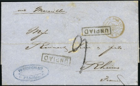 Stamp of Malaysia » Straits Settlements 1865 Entire Penang to Rheims, France, bearing two