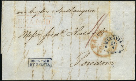 Stamp of Malaysia » Straits Settlements 1847 Folded entire from Batavia via Singapore to L