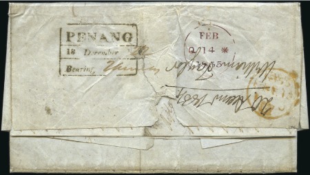 Stamp of Malaysia » Straits Settlements 1854 Folded entire from Penang to Scotland rated 1