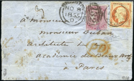 Stamp of France 1854-70, 15 lettres sur pages avec cachets d'entré