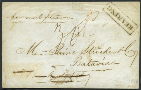 Stamp of Malaysia » Straits Settlements 1856 Folded cover to Batavia, with black boxed "BE