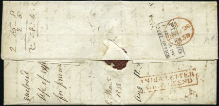 Stamp of Malaysia » Straits Settlements 1837 Folded entire from Penang to London, rated 2s