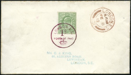 Stamp of Great Britain » King Edward VII 1912 (Feb 8) Envelope with KEVII 1/2d green tied b