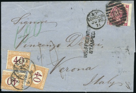Stamp of Great Britain » 1855-1900 Surface Printed 1871 (Jun 20) Wrapper to Italy with 1867-80 3d ros