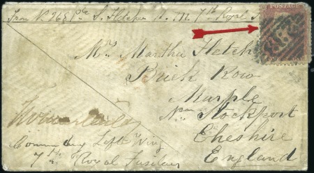 Stamp of India 1859 Soldier's envelope from the 7th Royal Fusilie