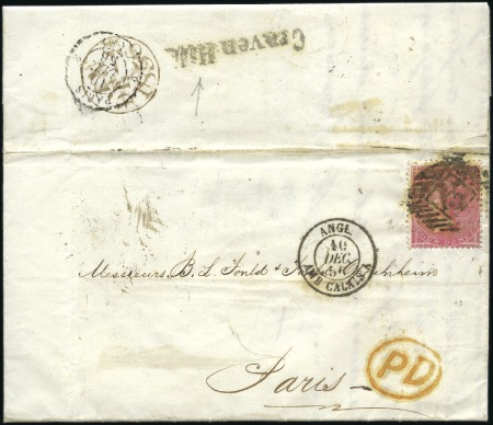 Stamp of Great Britain » 1855-1900 Surface Printed 1856 (Dec 9) Entire to France with 1855-57 4d in s