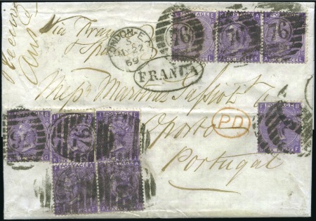 Stamp of Great Britain » 1855-1900 Surface Printed 1869 (May 22) Wrapper to Portugal with nine 1867-8