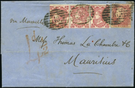 Stamp of Great Britain » 1855-1900 Surface Printed 1864 (Mar 25) Entire to MAURITIUS with 1854-57 1d 