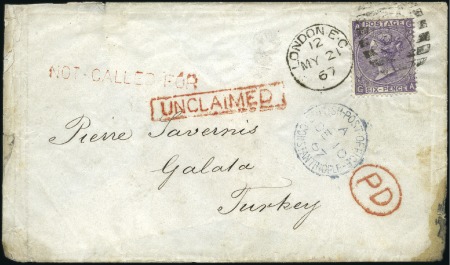 Stamp of British Levant INCOMING: 1867 (May 21) Envelope from England to T