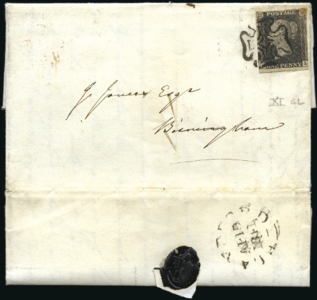 Stamp of Great Britain » 1840 1d Black and 1d Red plates 1a to 11 Plate 11 GL, just touched to large margins, tied o
