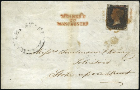 Stamp of Great Britain » 1840 1d Black and 1d Red plates 1a to 11 Plate 7 EK with fine margins, tied on 1840 wrapper