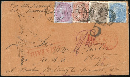 Stamp of India 1856 1/2a pale blue, 1a brown, 2a rose & 8a pale-c