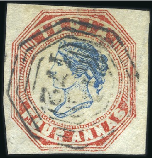 Stamp of Malaysia » Straits Settlements 1854 1/2a blue pair, 1a red, 2a green & 4a blue &