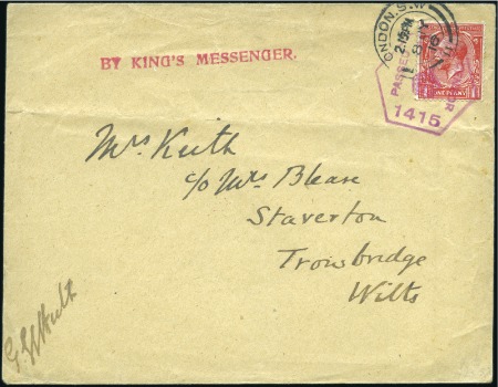 Stamp of Great Britain » King George V 1916 (Jul 8) Envelope sent "BY KING'S MESSENGER" (
