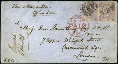Stamp of Great Britain » British Post Offices Abroad MAILBOAT: 1868 Officer's letter (endorsed) with tw