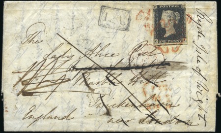 Stamp of Great Britain » 1840 1d Black and 1d Red plates 1a to 11 Plate 4 OA with just touched to huge margins tied