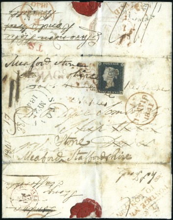 Stamp of Great Britain » 1840 1d Black and 1d Red plates 1a to 11 Plate 4 NK, three margins, tied on 1840 (Oct 23) w