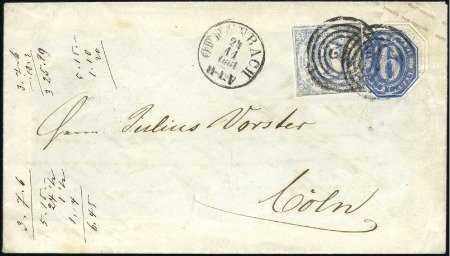 Stamp of German States » Thurn and Taxis 1861 (Nov) 6k Blue postal stationery front with DO