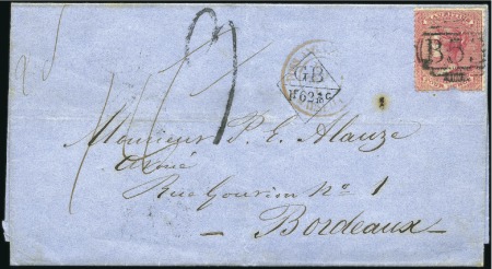 Stamp of Mauritius 1861 Folded cover to France with 1860-63 4d rose (