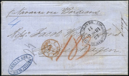 Stamp of Brazil 1861 Entire to DENMARK from Rio de Janeiro with di