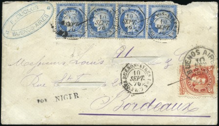 Stamp of Argentina 1876 Combination cover to France franked Ceres 25c