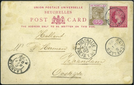Stamp of Seychelles 4c Postal stationery card sent to the Netherlands,