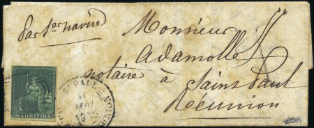 Stamp of Mauritius 1859 (May 21) Entire from Port Louis to Reunion wi