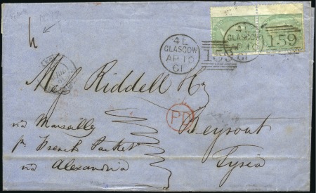 Stamp of Great Britain » 1855-1900 Surface Printed 1861 (Apr 10) Folded letter to Beyrout, Syria, wit